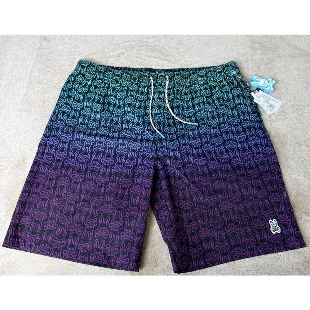Psycho Bunny Swim Trunks Men’s XXXL Multicolor Bunny Print Longer Length NWT